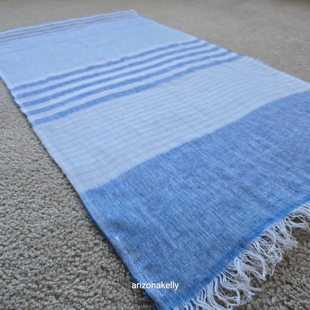 Mario Romano Capri Linen Scarf Italy Italian Blue Stripe - Picture 11 of 12